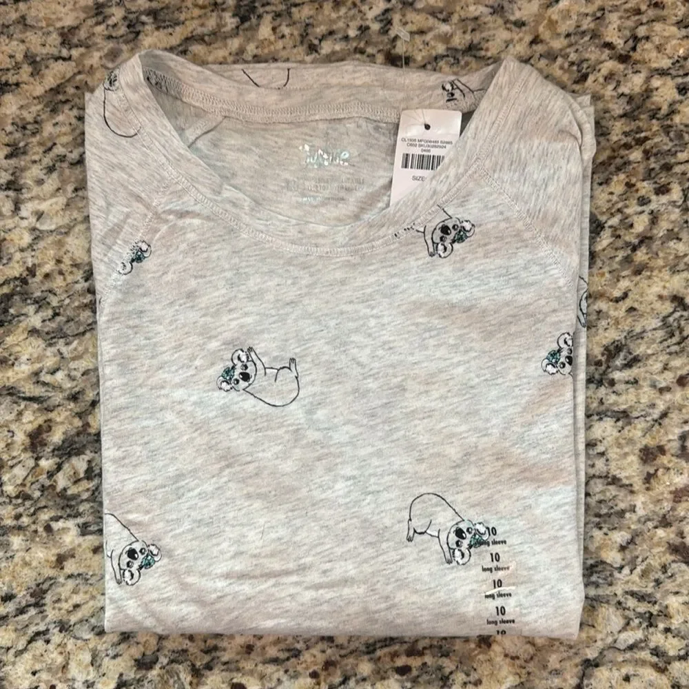 Justice Heather Koala Gray Long Sleeve Tee girls size 10 brand new with tags